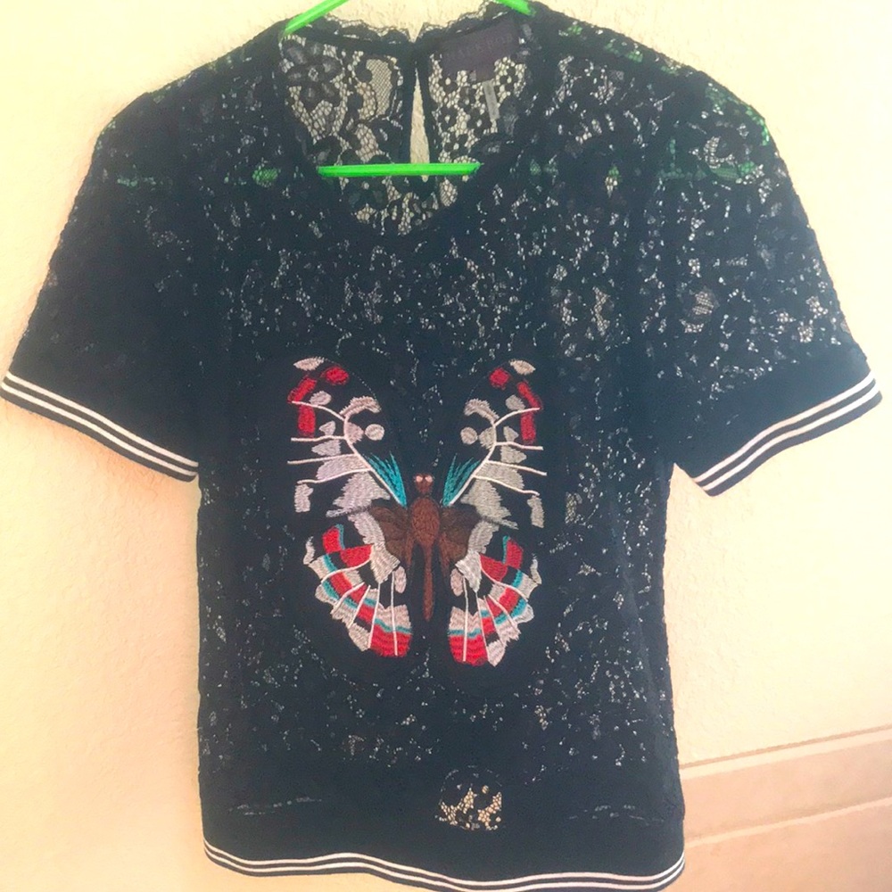 Hale Bob Black Lace Butterfly Shirt US S